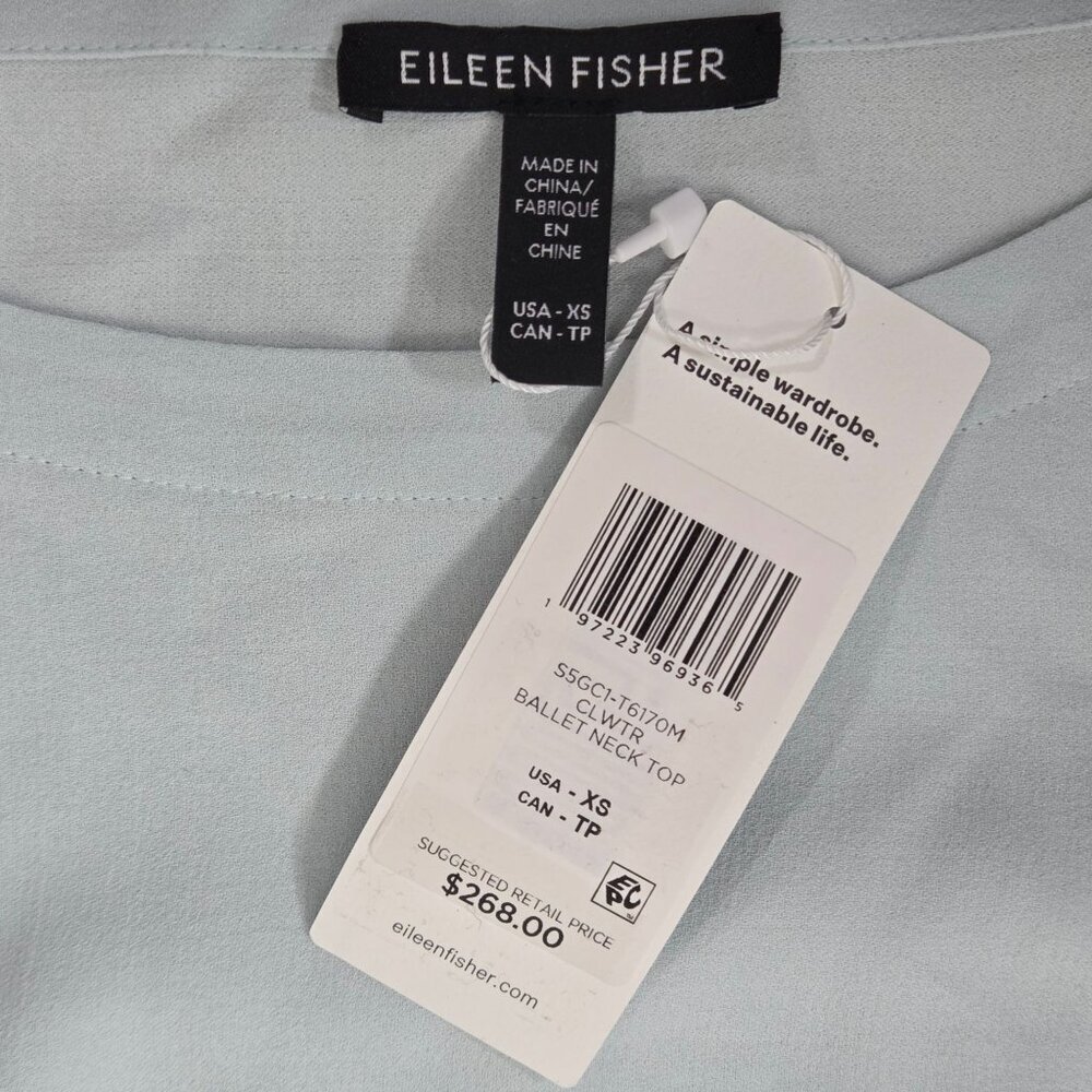 NWT Eileen Fisher Women's Silk Ballet Neck Top - Clearwater - Picture 3 of 6